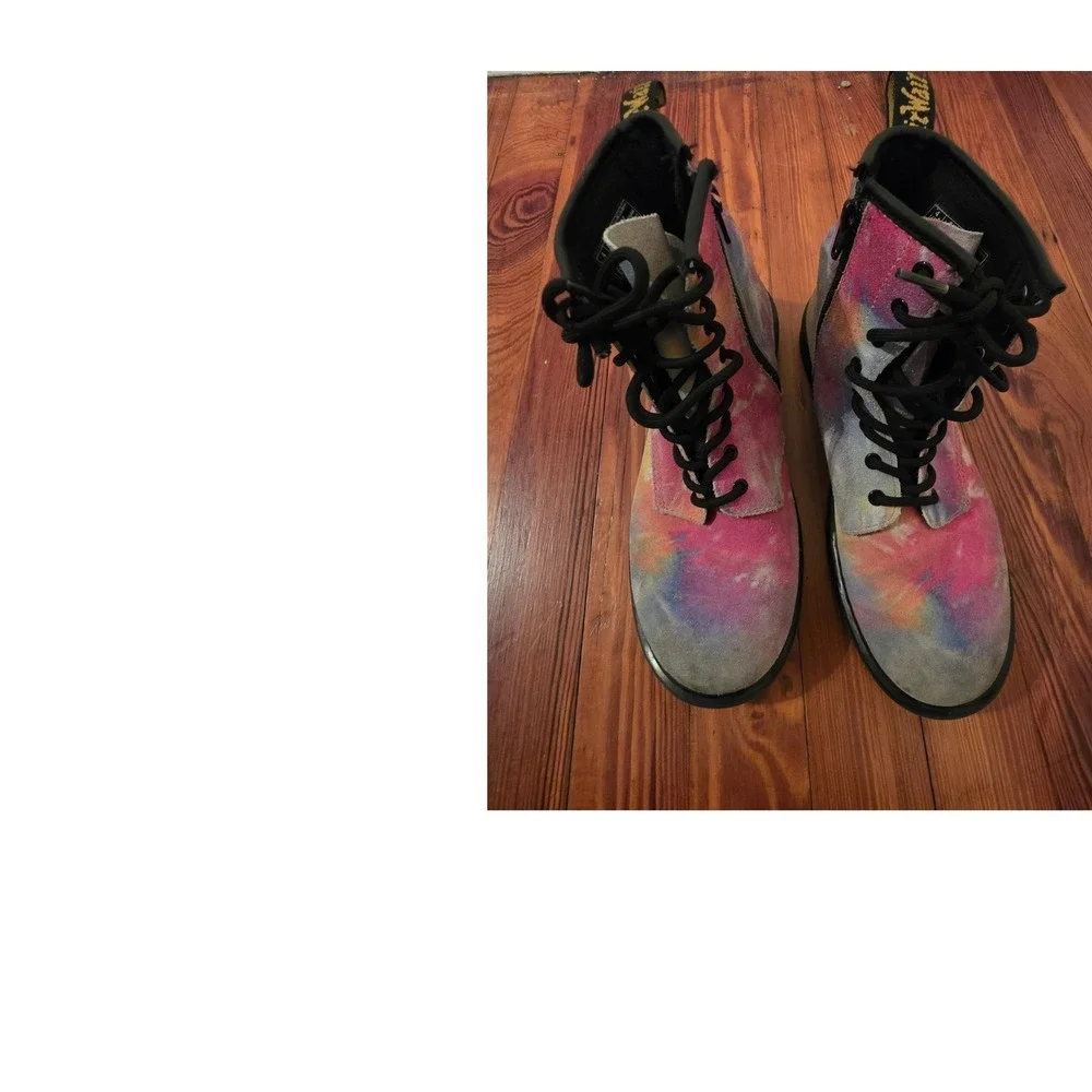 Dr. Martens 1460 Y Kids Tie Dye Suede Lace Up Side Zip Boots Multi Color Size 5M